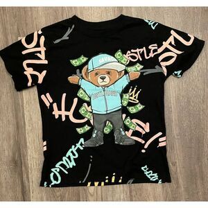 Launder Bailey Hustle Boys 7 Bailey Bear Graphic T Shirt Black Blue Short Sleeve